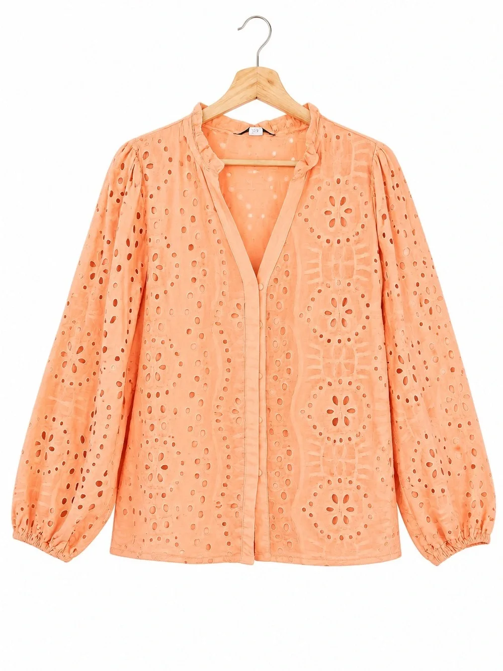 Peach Eyelet Embroidered Blouse | Romantic Puff Sleeve Top | Boho Cottagecore